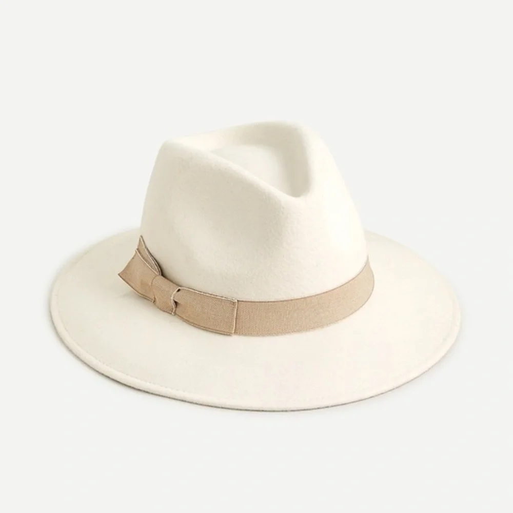 J.Crew Western Hat Ivory  Grosgrain Trim Wool Made in Italy